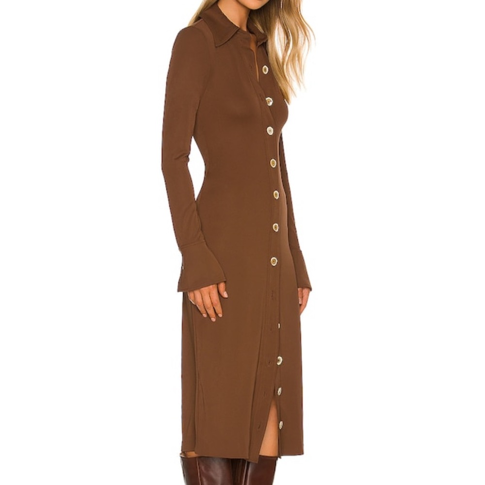 Song of Style button up brown long sleeve midi dress - Picture 5 of 9